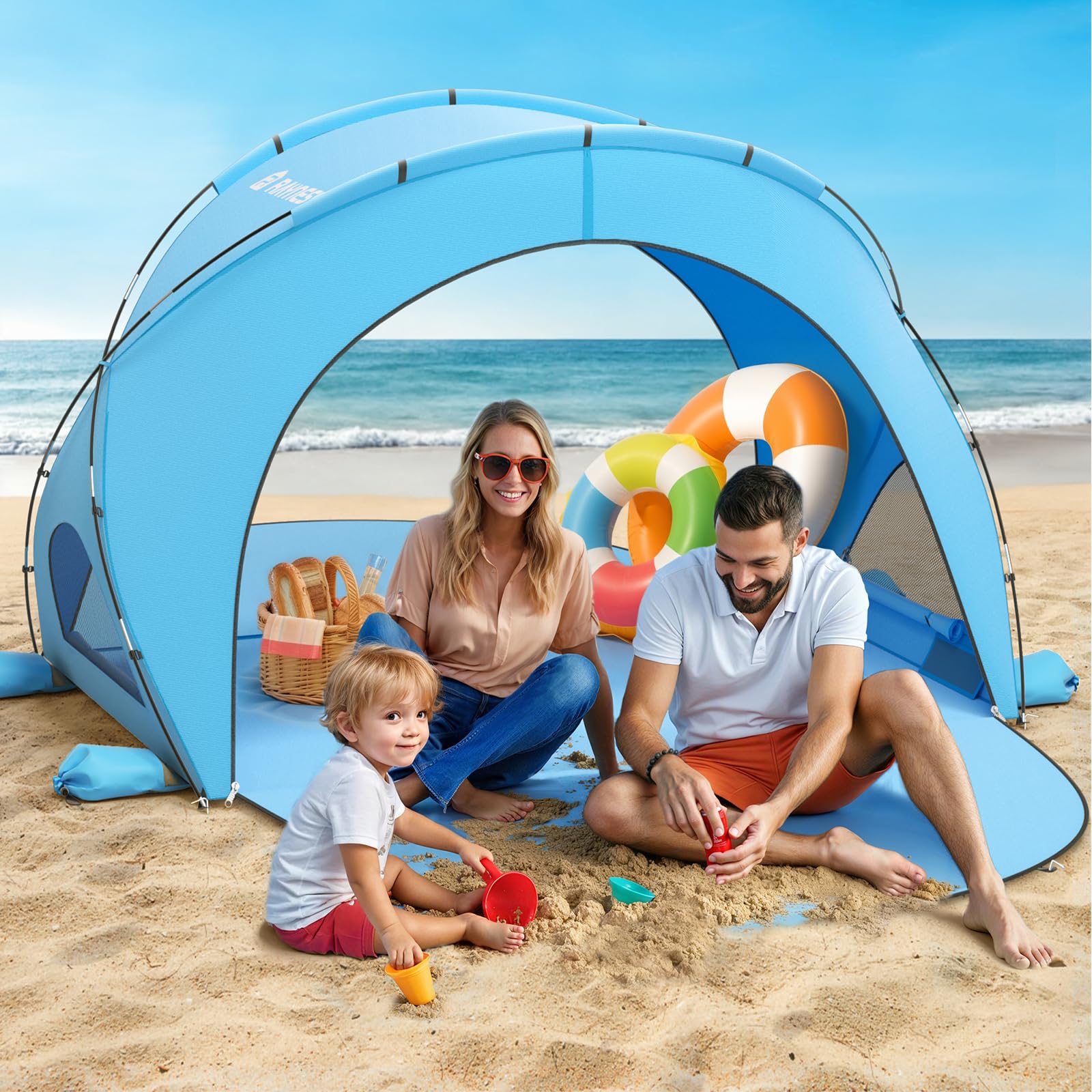 Raynesys Namiot plażowy dla 1-3 osób, namiot plażowy, przenośny parasol plażowy z 2 zamkami, namioty plażowe na kemping i wędkarstwo, niebieski