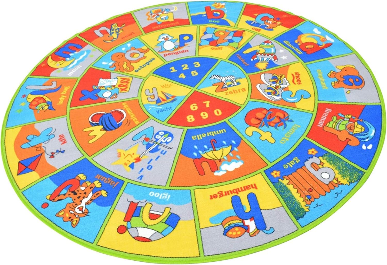 Handcraft Rugs -Kids Carpet Play mat Rug City Life Great for Playing with Cars and Toys Kids Rug Carpet Educational/Play Time Green and Multi Color/Anti-Slip ABC Practice