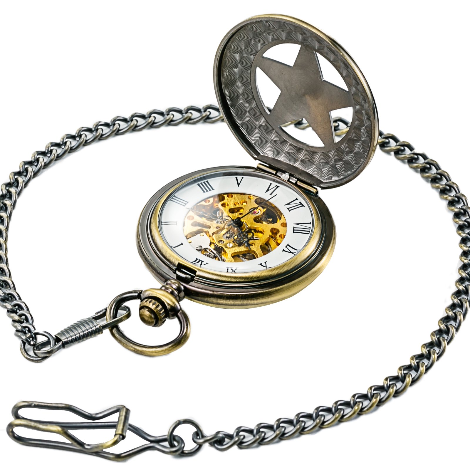 TREEWETO Montre Gousset Mecanique Montres Poche Steampunk Squelette rétro Pendentif Montre Gousset Dore