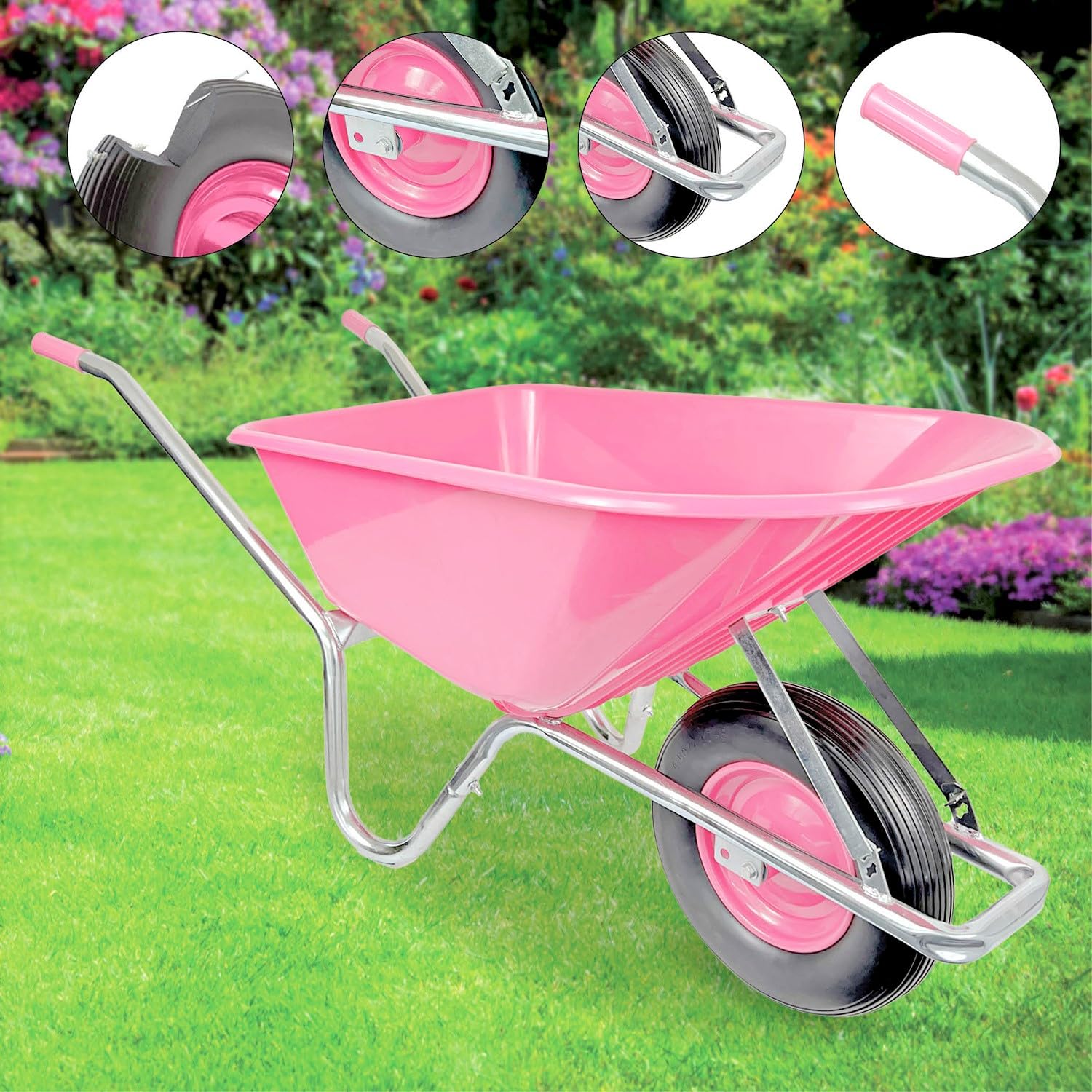 Matrix Schubkarre 100l Liter 250 kg verzinkt Vollgummireifen Schubkarren groß Garten Scheibtruhe Bauschubkarre Kunststoffwanne pink | Rahmen verzinkt | Metall Felge mit Kugellager | leicht und stabil