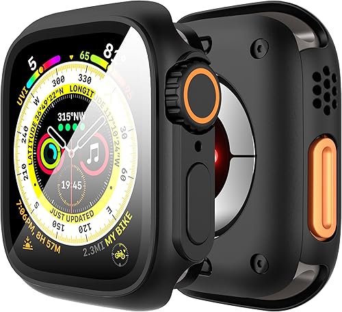 Suoman Funda 3 en 1 para Apple Watch Series 654SE 3SE 2SE 1 de 1.732 pulgadas, protector de pantalla de vidrio templado 9H + cobertura completa