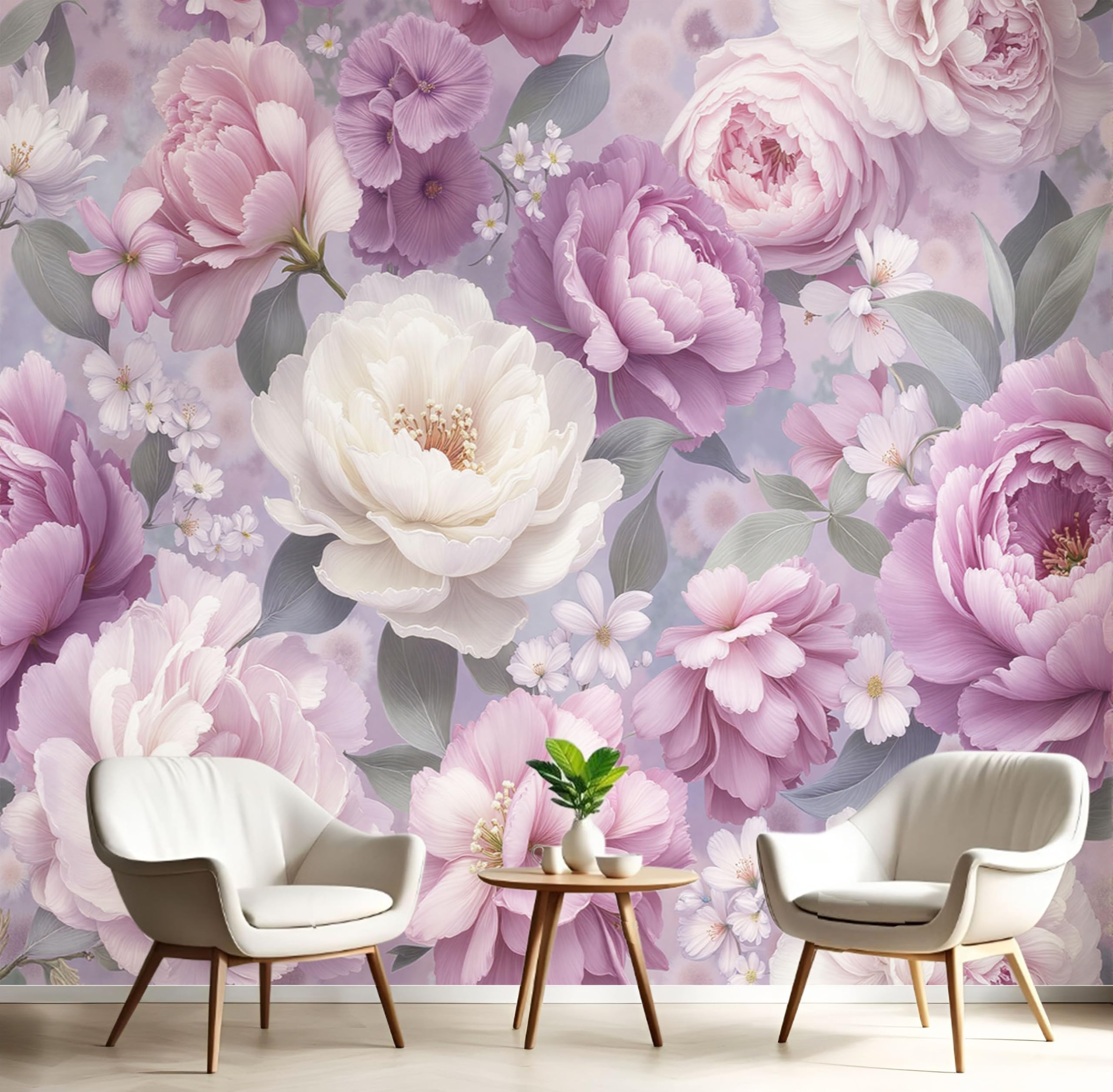 Papier peint panoramique 3D soie haut de gamme, grande murale pivoines aquarelle 350x256