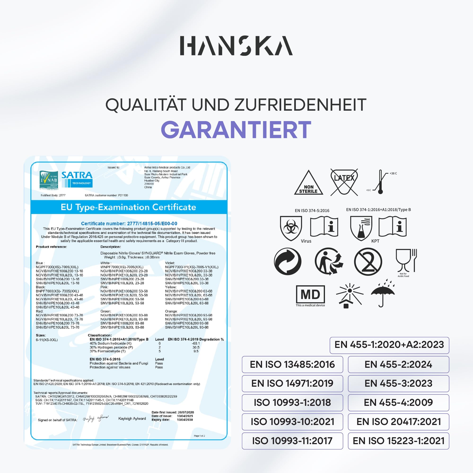 HANSKA 1000 violette Nitril-Einweghandschuhe – puderfrei – Einweg – beidhändig – nicht steril – Gummibasis – geeignet für medizinische Bereiche, Handhabung von Lebensmitteln (1000, L)
