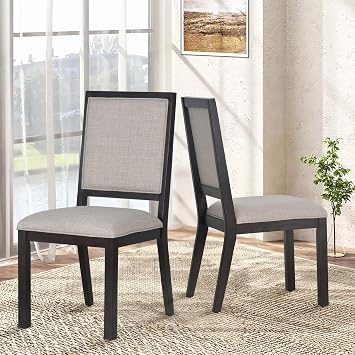 COLAMY Wood Dining Chairs Set of 2, Mid Century Modern Upholstered Kitchen Chairs,19 Inch Fabric Dining Chair with Back for Kitchen Dining Room,Brown