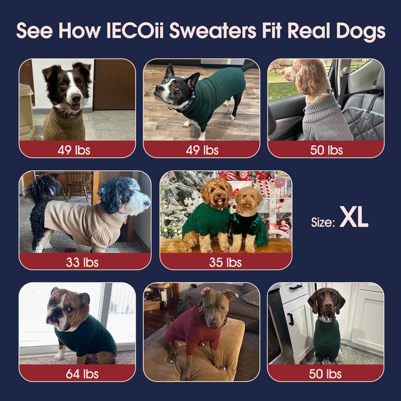 IECOii Maglione Dolcevita per Cani e Gatti, Caldo per Natale, Felpe per Chihuahua, Bulldog Francese, Labrador