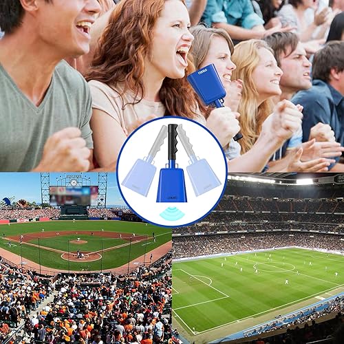 Miniatura 5 de Campana de vaca de acero de 8 pulgadas con asa, paquete de 2 campanas de vaquero para eventos deportivos, campanas de mano para juegos de fútbol,