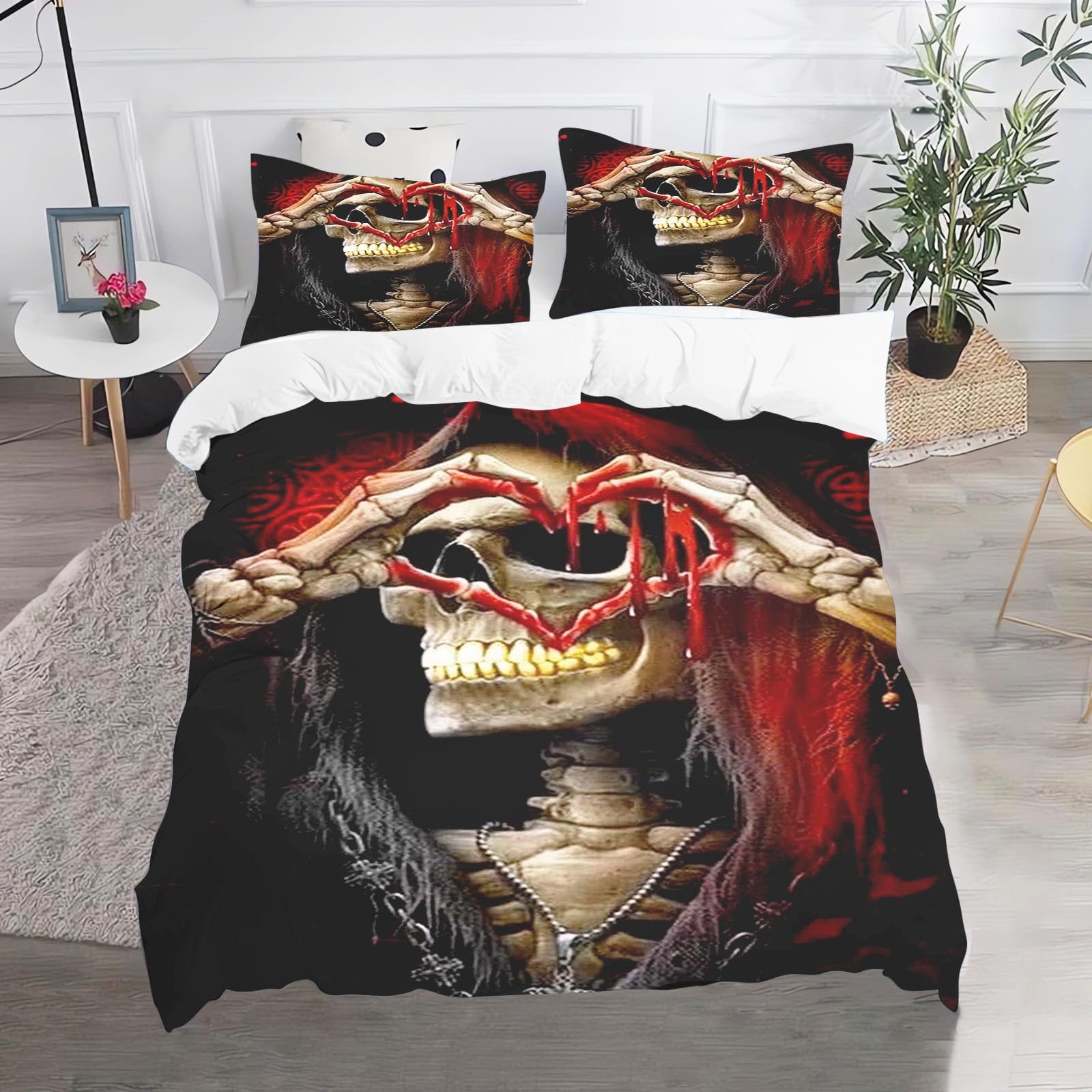 Fadaing Bedding 3D Skull Duvet Cover 135 x 200 cm Skull Pattern Gothic Duvet Cover Skull Print Children's Duvet Cover, Microfibre for Children, Boys, Girls (220 x 260 cm, 3)
