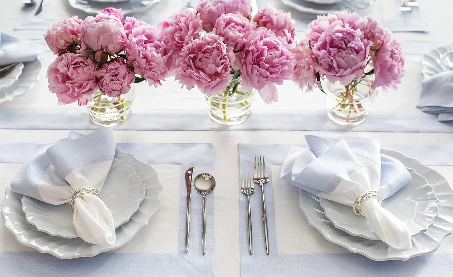 Solino Home Set of 4 Linen Napkins – Light Blue and White 20 x 20 Inch – Handcrafted, 100% Pure Linen Natural Fabric Contempo Dinner Napkins : Home & Kitchen