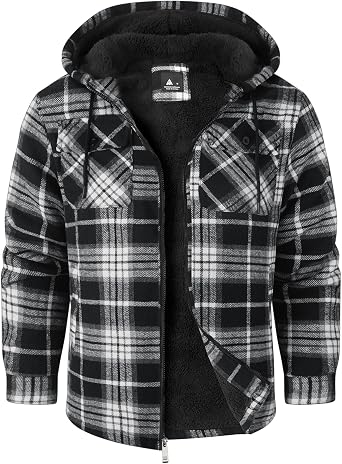 SCODI Mens Flannel Jacket Sherpa Lined Hoodies Zip Up Fleece Plaid Shirt Jackets Winter Outdoor Coat Warm Outwear