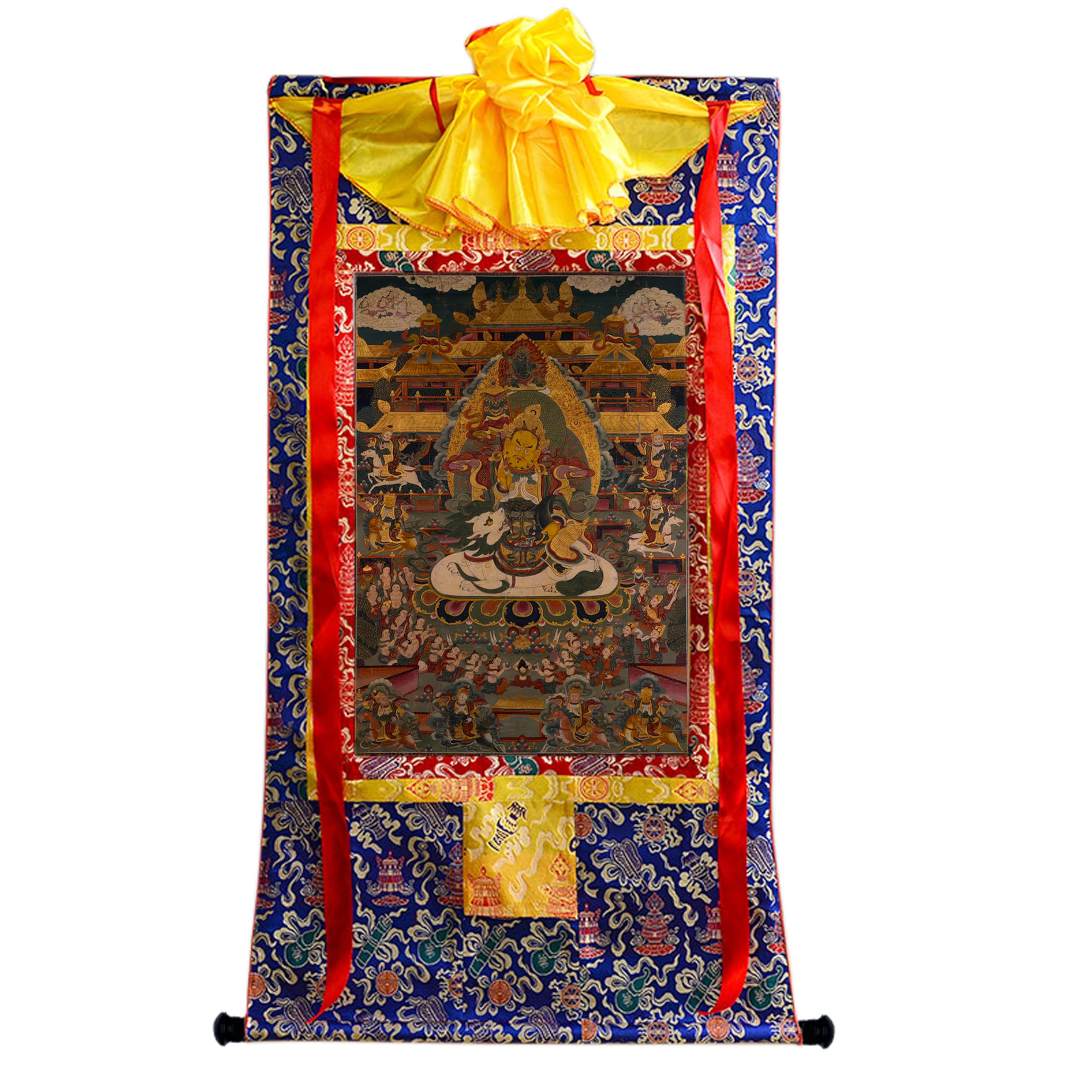 LYVQZPWLR Gandhanra Tibetan Thangka Wall Hanging, Buddhist Vaishravana Thangka Brocade Wall Hanging Digital Giclee Print Framed Multicolor(Frame Color 3)