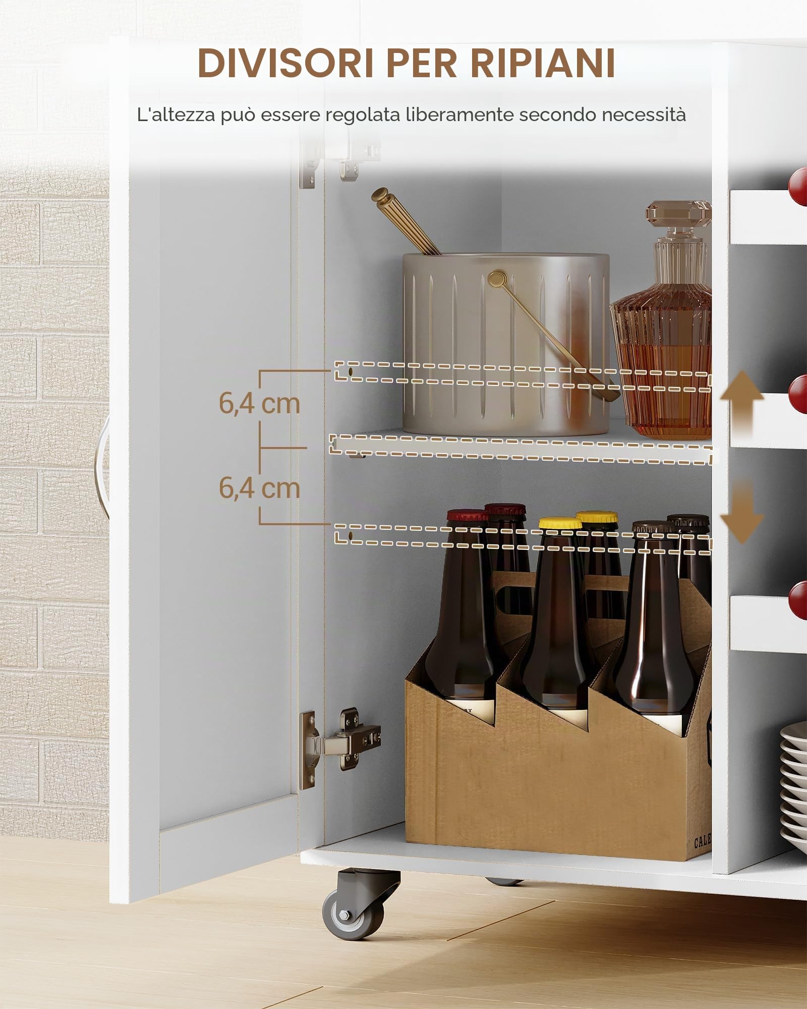 Hzuaneri Carrello Cucina, Mobile Cucina, Scaffale 3 Ripiani con Espositore per Vino, Mobile Multifunzione con Ruote, per Cucina, Soggiorno e Sala da Pranzo, 40 x 68 x 86 cm, Bianco ST03003W