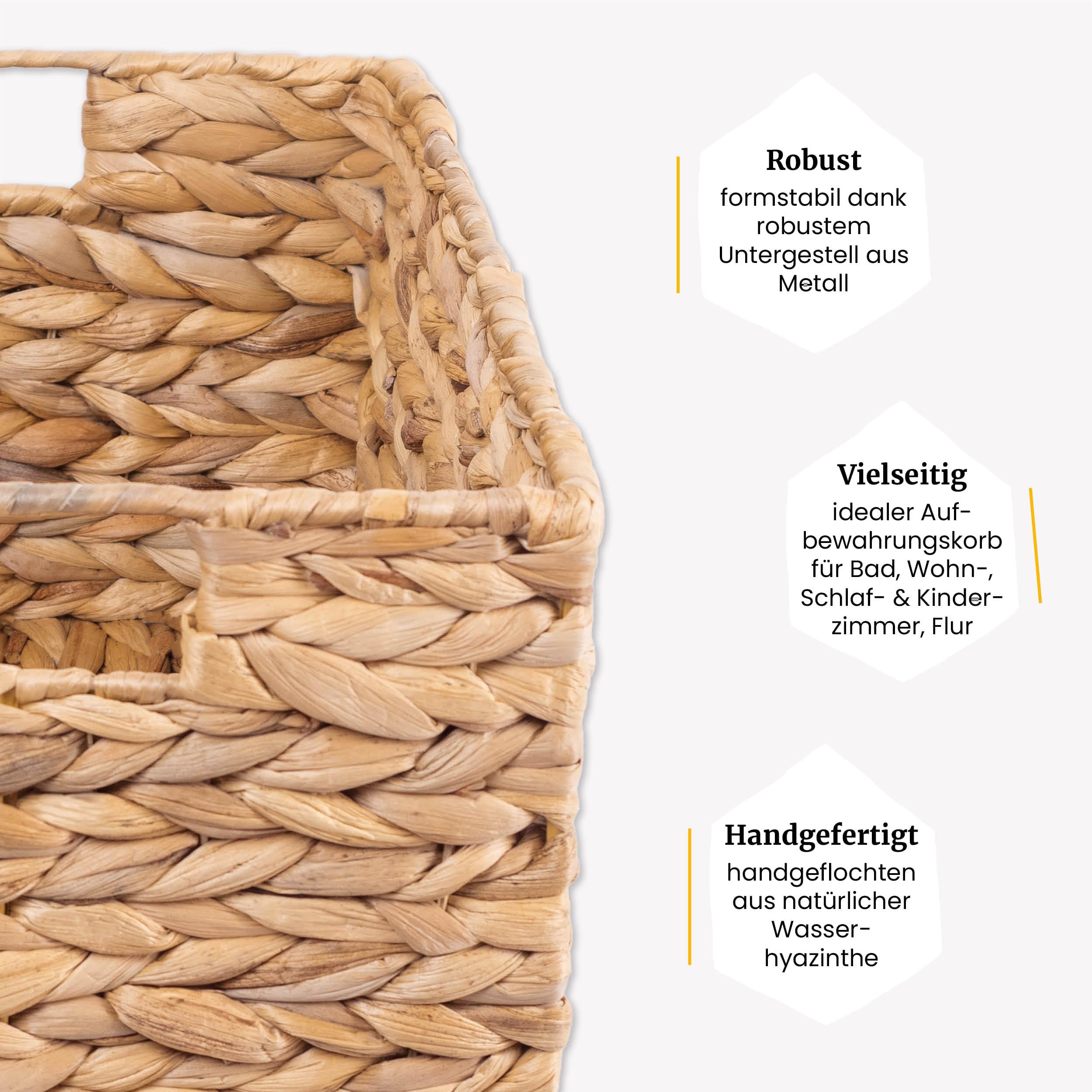 FRIHET Aufbewahrungskorb geflochten aus Wasserhyazinthe rechteckig | Aufbewahrungsbox mit Griffen | Wäschekorb klein, Kleiderschrank Organizer uvm. | versch. Größen (3er Set, Gr. 3)