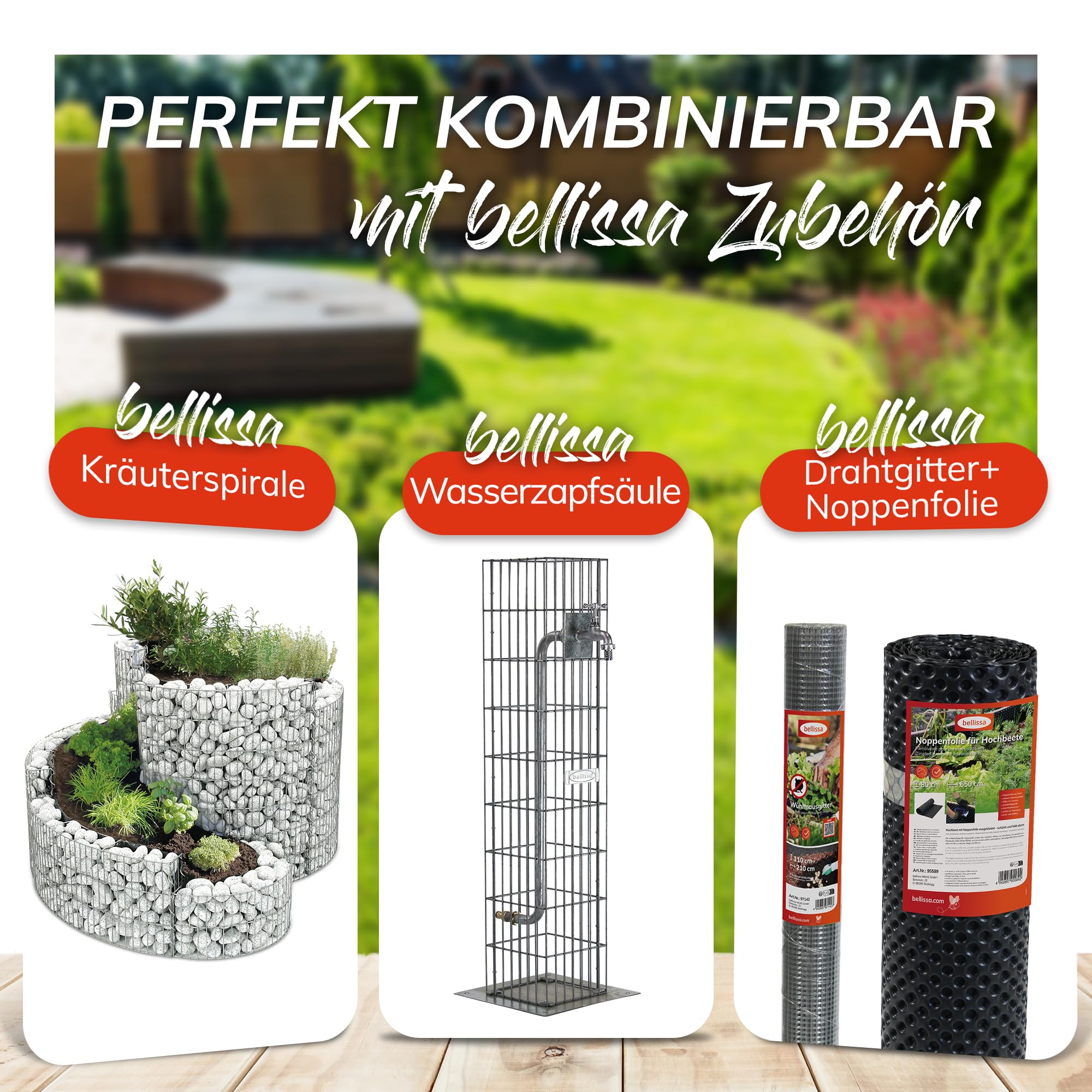 bellissa ‎‎– Gabionen-Hochteich Bausatz mit 160 L Füllvolumen rund 92x92x40 cm – Garten Zubehör DIY-Kit mit Gabionen, Teichfolie und Trenn-Vlies - Wetterfest & langlebig für Zierteiche & Biotope