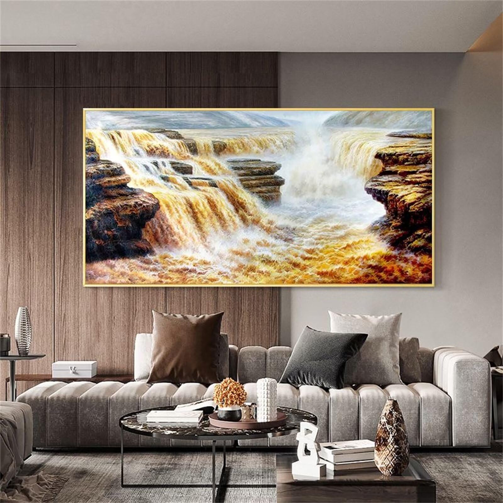 Peinture Diamant Adulte pour Salon | Kit Broderie Diamant 5D Paysage Cascade 80x160cm