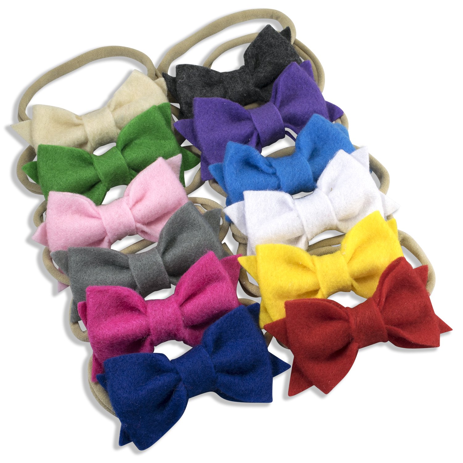 Zelda MatildaBaby Girls' Soft Felt Bows On Nylon Baby Headbands for Newborn and Baby (Newborn - Baby, 12 Pack - Soft Felt Bow On Nylon Headbands)