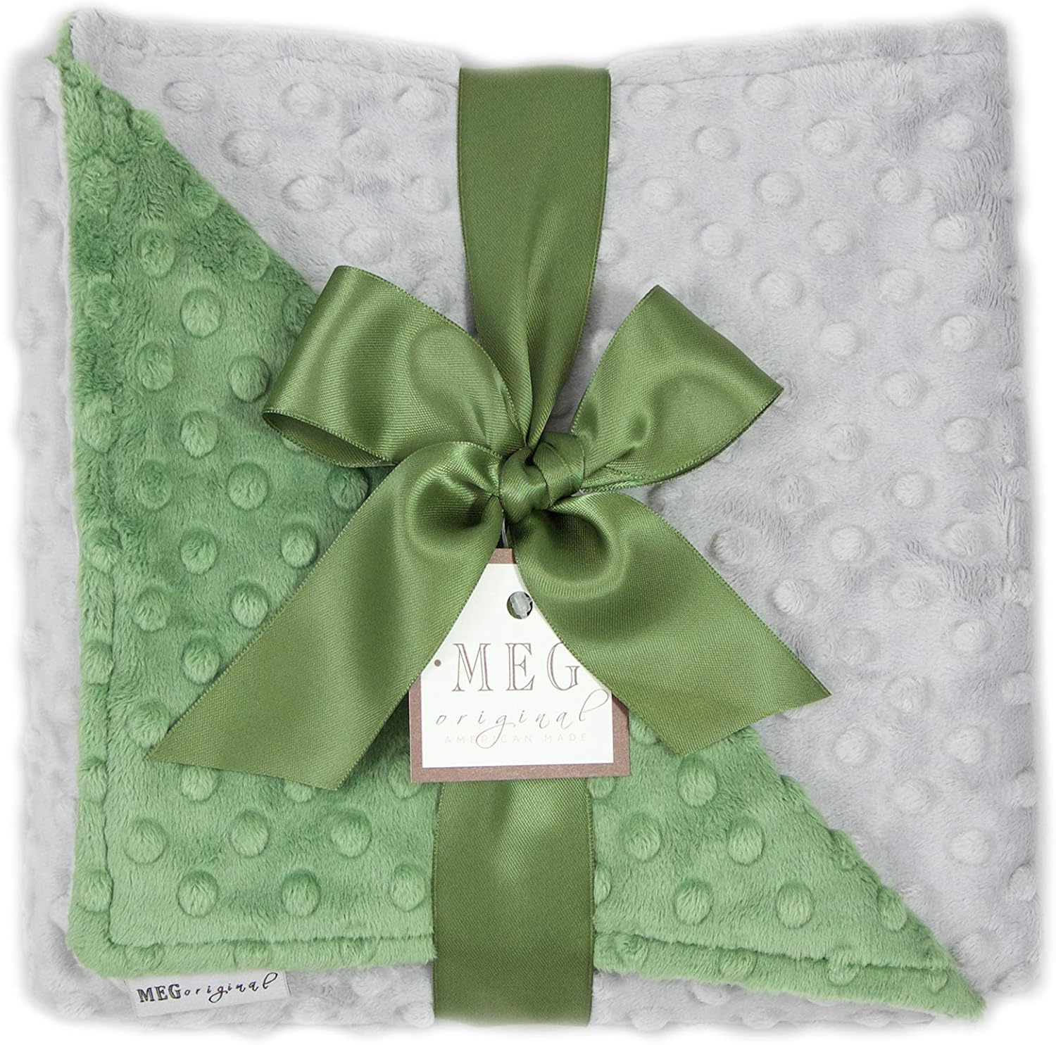 MEG ORIGINAL Gray & Dark Sage Green Minky Dot Baby Blanket 9971