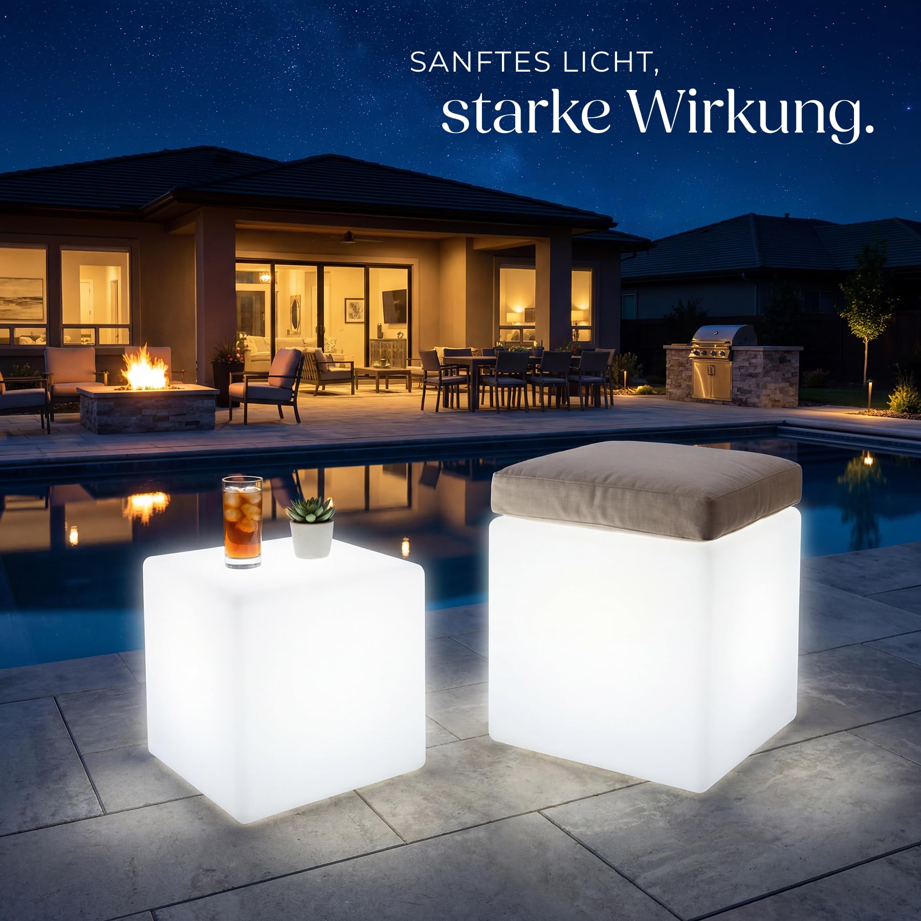 tectake® LED Cube, 35 x 35 x 35 cm, Leuchtwürfel, multifunktionale outdoor Lampe, Deko Garten, Hocker, Beistelltisch, LED Tischlampe, Deko Wohnzimmer, Balkon Deko, Wegeleuchten außen, Außenleuchte- S