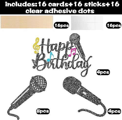 Miniatura 3 de Palitos de centro de mesa de micrófono con purpurina para decoración de mesa de fiesta, 16 piezas de música KTV, centros de mesa para cumpleaños de