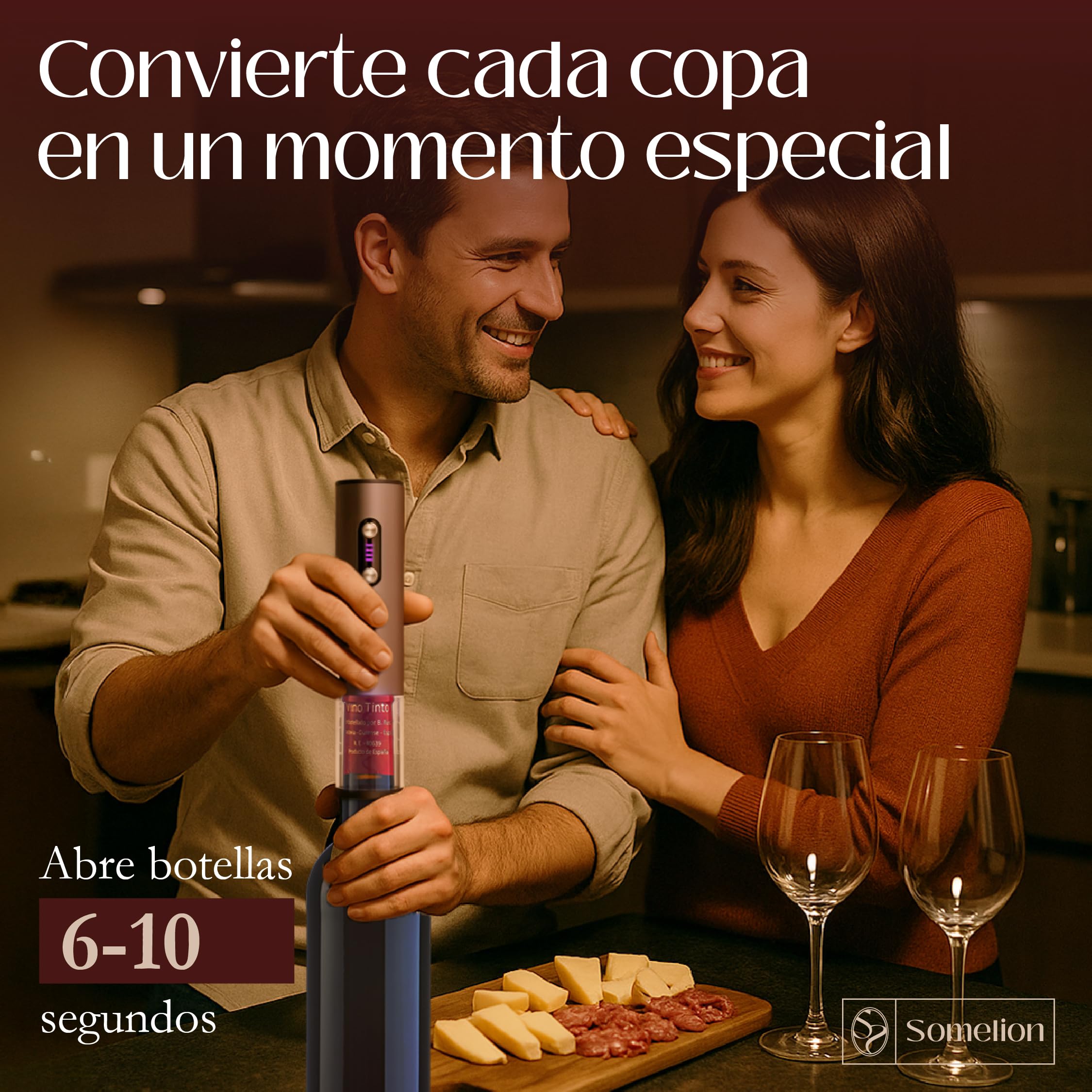 Abridor Electrico de Vino con Pantalla de Bateria Set 7 en 1 con Base Accesorios Vacio Vertedor Carga UsbC Apertura Rapida 6 A 10 Segundos Regalo Ideal Portatil Facil de Usar Diseño Premium en Español