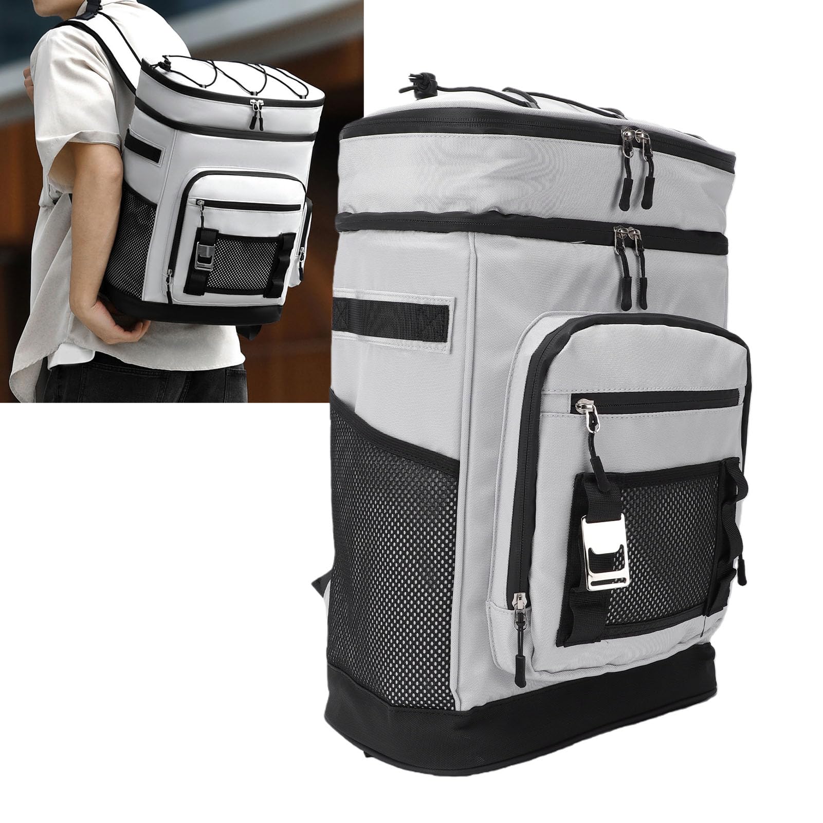Zaino Termico Coibentato, Borsa Termica da Viaggio Termica Portatile a Prova di Perdite in Tessuto Oxford, 18,1 X 7,5 X 12,6 Pollici Tasche Multiple Cinghie Ergonomiche per Pranzo in