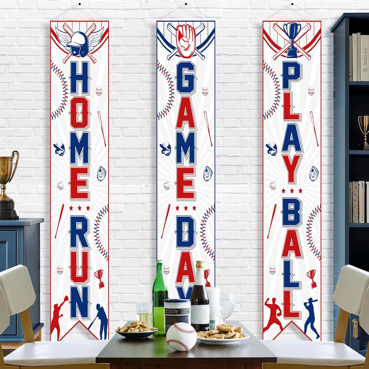 3PCS Baseball Porch Sign Banners,Baseball Sports Party Decorations Welcome Hanging Baseball Door Banner for Wall Yard Birthday Game Time Day Festival Party Supplies Decor School Home Indoor Outdoor