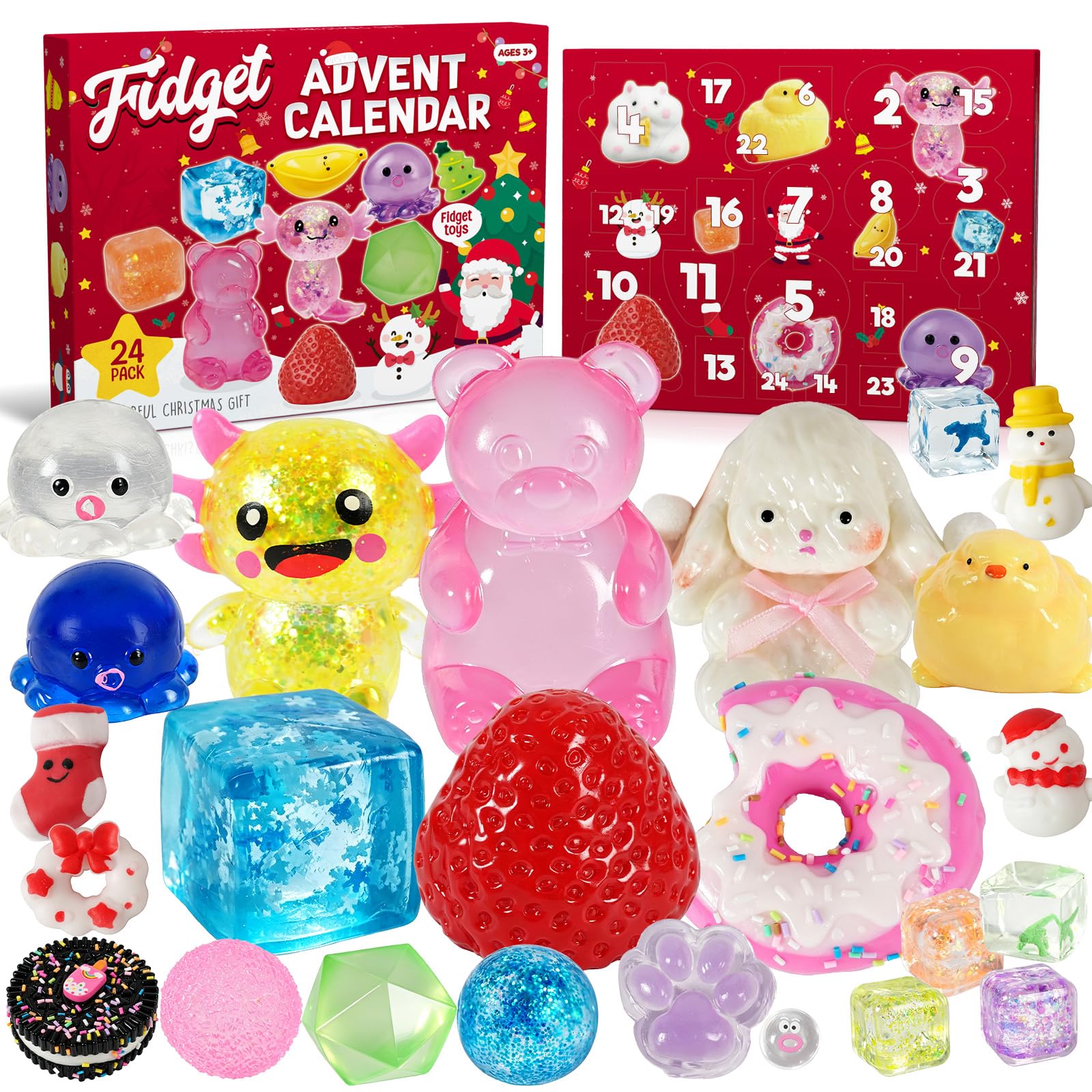 Advent Calendar 2026, 24-Day Countdown Calendar with Cute Squishy Toys | Surprise Sensory Fidget Toys for Kids, Christmas Stocking Stuffers, Party Favors for Boys and Girls