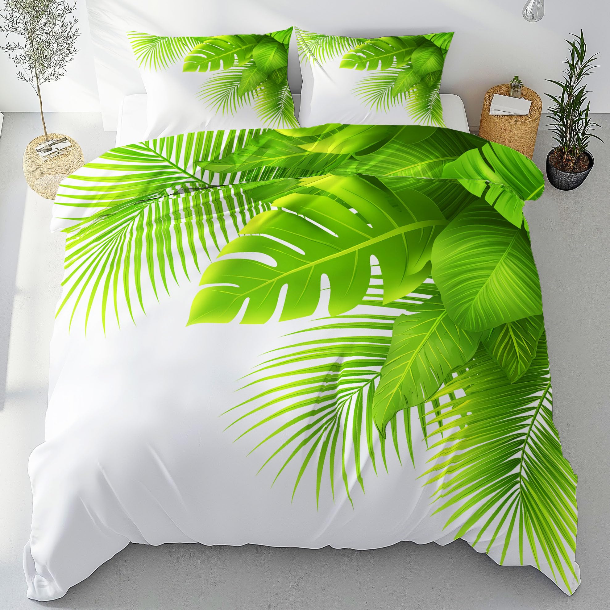 Parure de lit réversible feuilles de palmier : fini la couette qui glisse la nuit