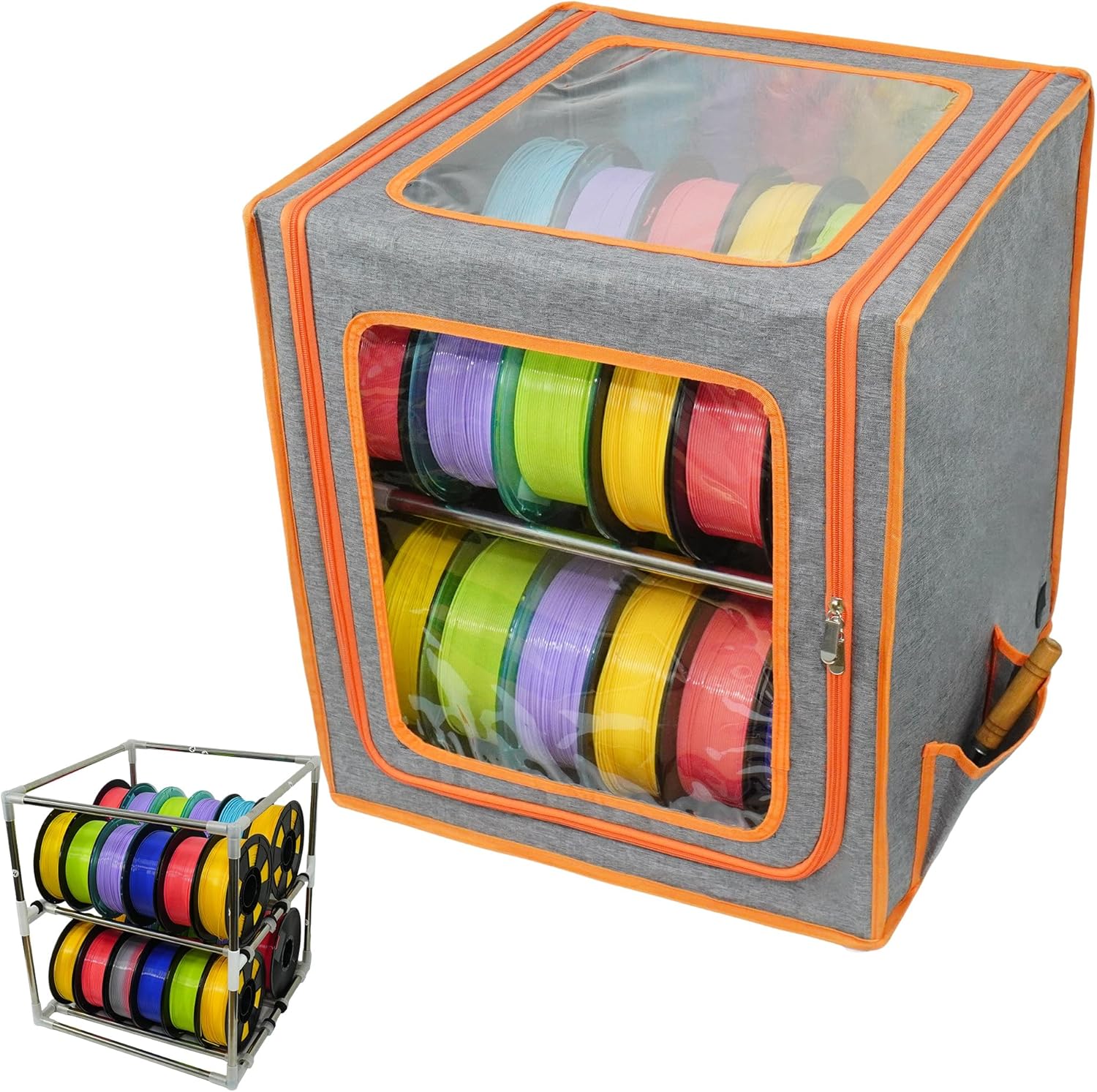 Large 3D Printer Filament Storage Box, Holds Up to 24 Rolls of Filaments, 2 Tiers Dual-Row Metal Filament Storage Rack with Fire-Resistant Enclosure Cover Tent for Home, Office Workshop, Studio