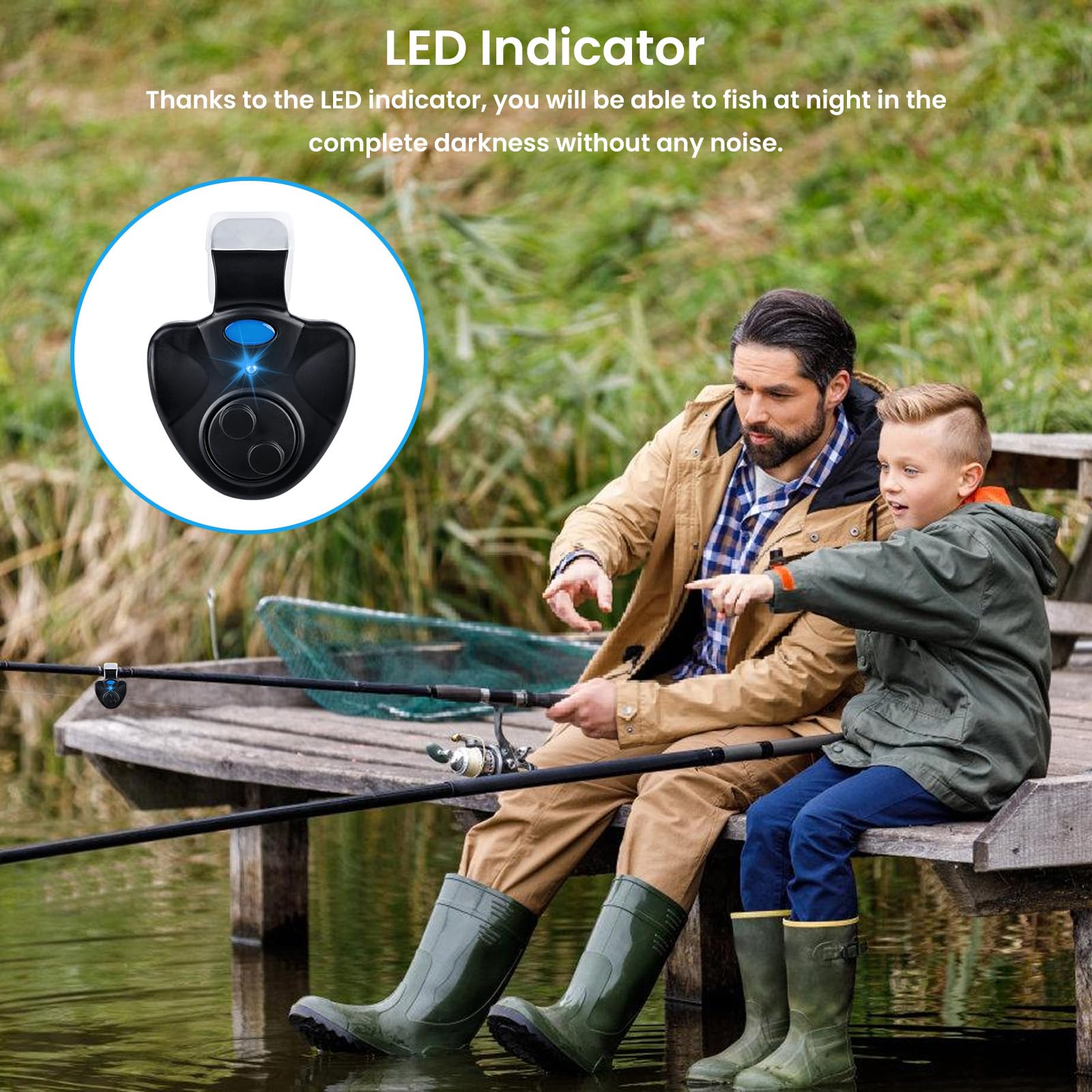 BORDEAG Segnalatore di abboccata elettronico, 4 pezzi Segnalatore di abboccata da pesca, Segnalatore di abboccata sensibile da pesca con indicatore luminoso LED, Segnalatore di abboccata elettronico