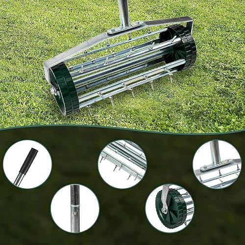 Miniatura 3 de Aireador manual de césped rodante de 18 pulgadas, herramienta de aireación de suelo con mango de 40 pulgadas, mango antideslizante, máquina de