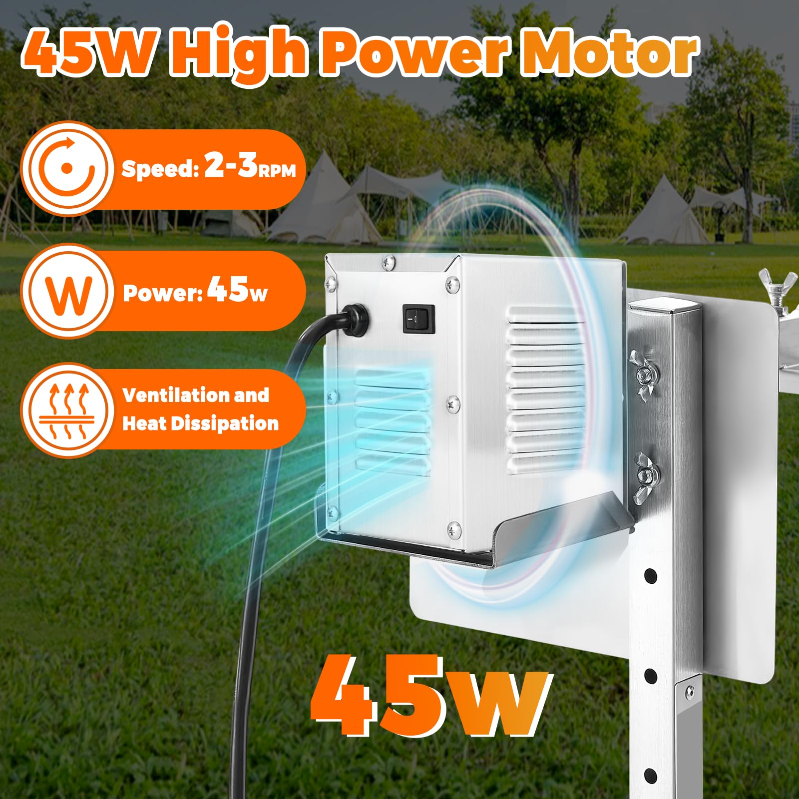YJINGRUI 45W Grillmotor für Grillspieß, 150-200kg hohes Drehmoment, Schwerlast Grillmotoren, universeller Grillspieß Motor für Hähnchen, Rind, Schwein bei Partys, Camping, Festen | 45W Hochleistung; 150-200kg hohes Drehmoment
