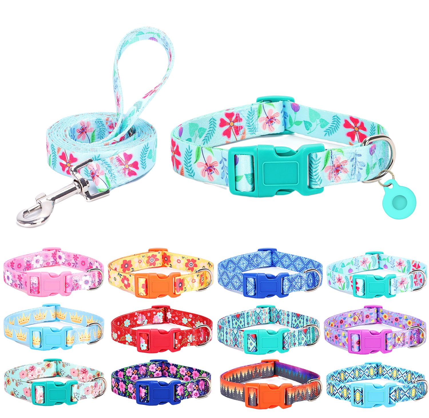 SLZZ Dog Collar with lead Airtag Holder Case Set