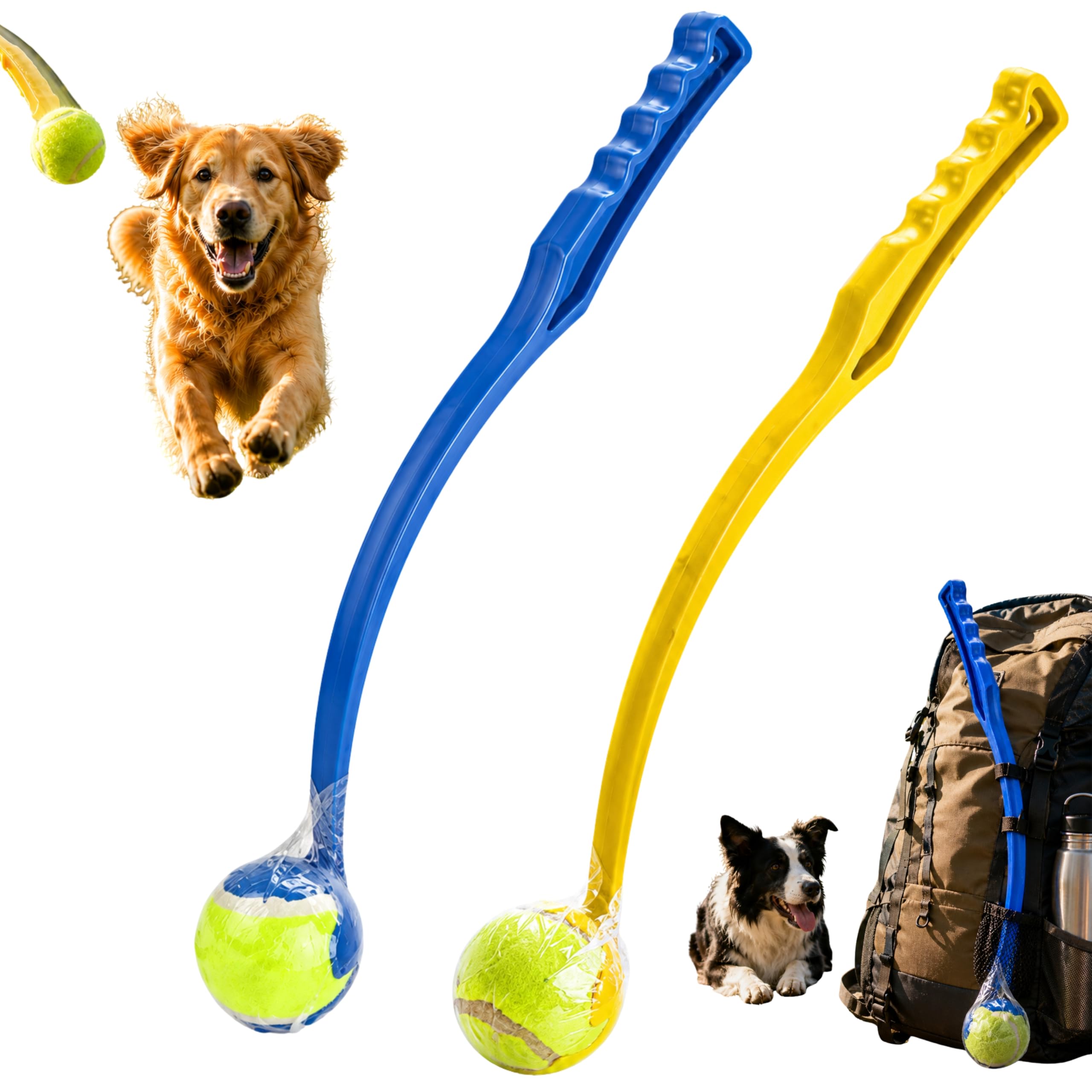 HOVUK 2x Pet Pro Long Range Dog Ball Thrower – Lightweight 2 Tennis Ball Launcher & Fetch Picker for Dogs, Outdoor Exercise Training Toy for Small & Medium Dogs