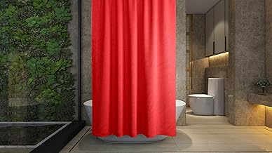 Shower Curtain - Made of PEVA, Water Repellent, Mildew Resistant, 180x180cm, 71x71inch, Rail Hooks, Ultra-Thin, Feather Light, Wet Rooms, Shower, Bath, Plain (Red)