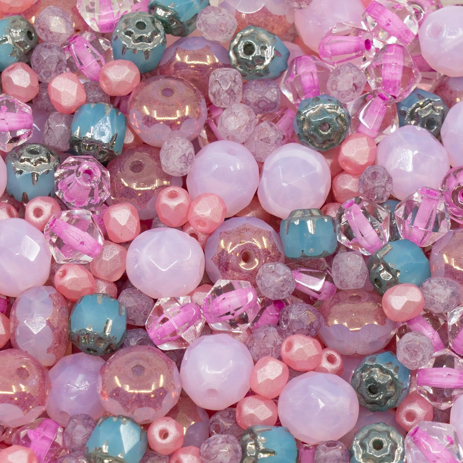 1.8 oz (50g) Gentle Mix of Faceted Fire Polished Czech Glass Beads (Round, Rondelle etc) 4-8mm, Light Pink โ image 1