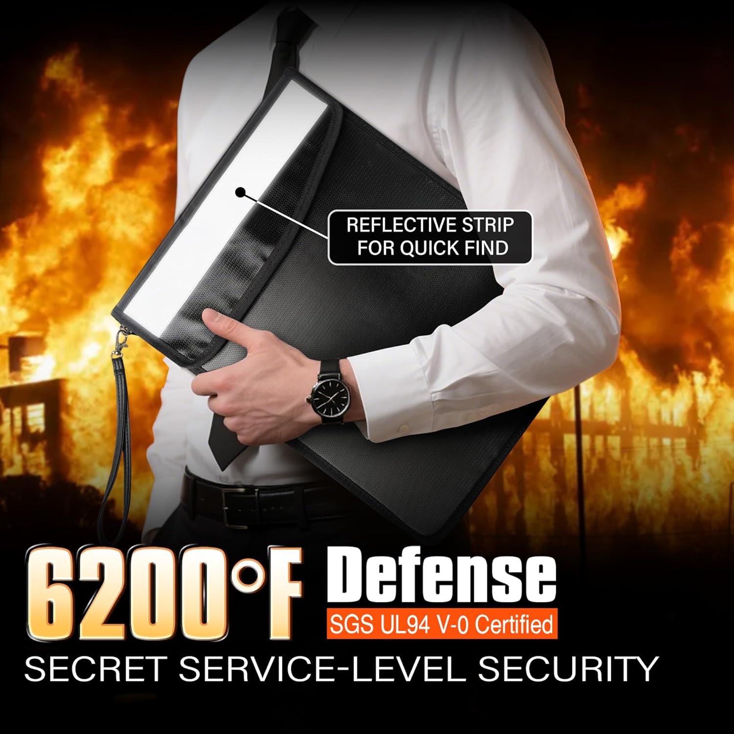 Upgraded Fireproof Document Bag Set with Lock, 6200°F Fire Resistance & Reflective Design, Dual Bag Set with Zipper (14.7"x11.5" & 11.1"x7.4") for Cash, Passport & Money Pouch - Image 2