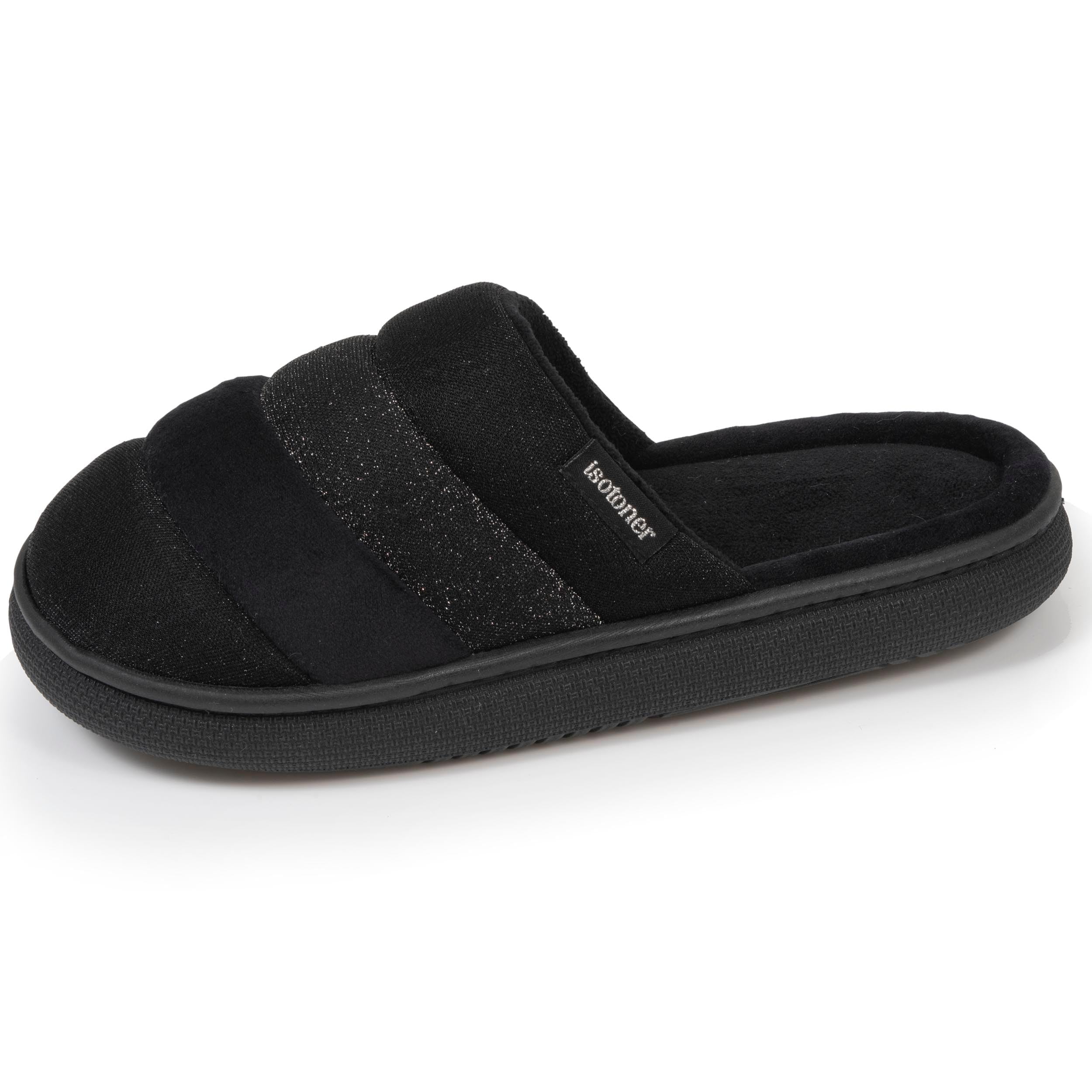 Isotoner Chaussons pantoufles Mules femme semelle bloup extra confort, 37 EU, noir