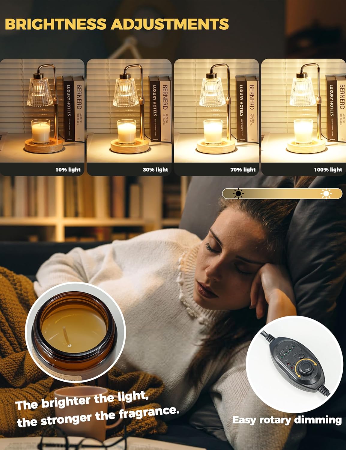 Candle Warmer Lamp with Timer Dimmable, Birthday Gifts for Women Mom, House Warming Gifts New Home Decor, Wax Melt Warmer for Jar Candles with 2 Bulbs - Image 3