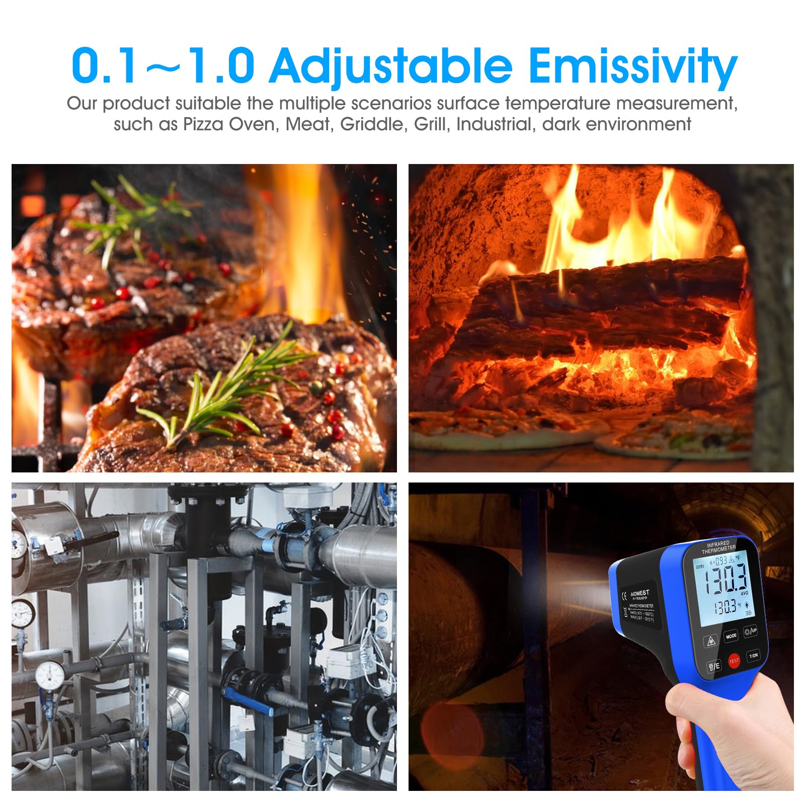 Termómetro Infrarrojo Bluetooth 30:1 - AIOMEST Termómetro Láser Profesional Temperature Gun con Doble Láser hasta 1600°C con Alarma y Registro de Datos para HVAC, Hornos, Metalurgia y Hornos Pizza