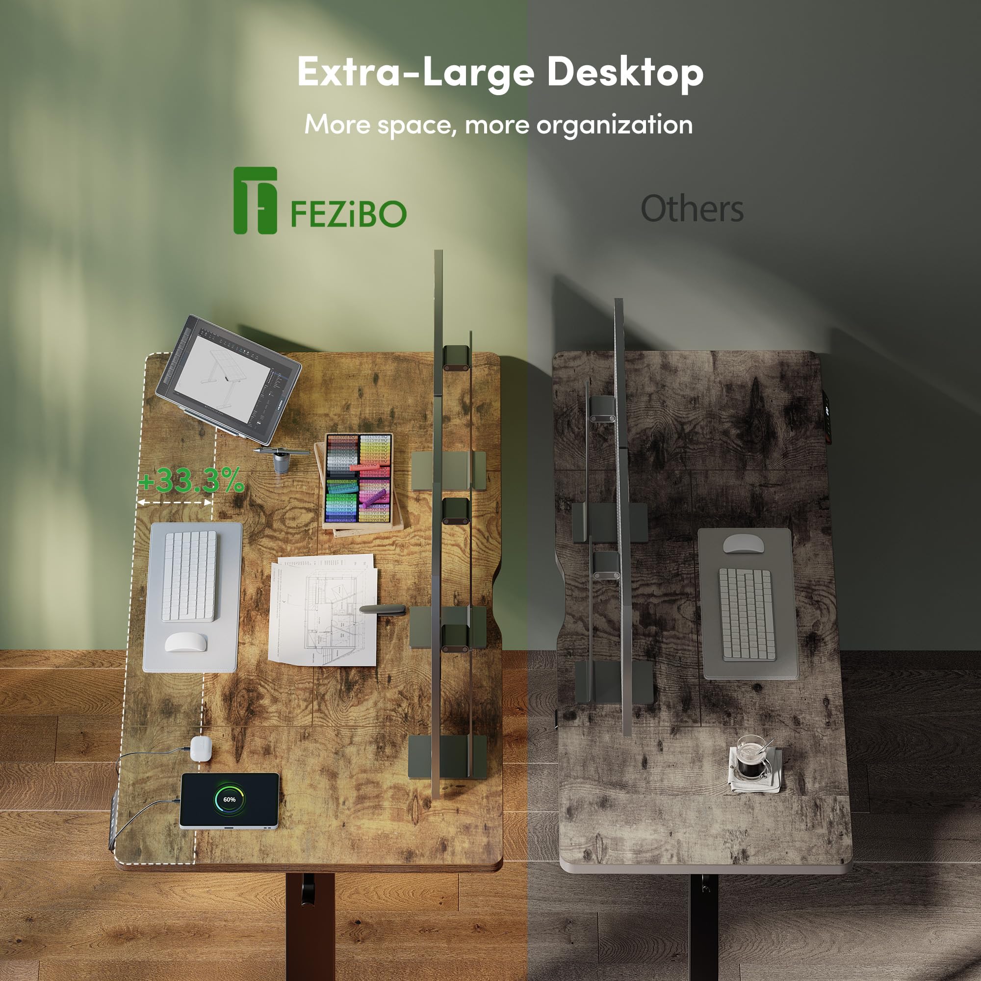 FEZIBO Höhenverstellbarer Schreibtisch mit USB-A und USB-C-Ladeanschlüssen, 160 x 80 cm Schreibtisch Höhenverstellbar Elektrisch, Ergonomischer Steh-Sitz Tisch für Heimbüro, Standing Desk, Braun
