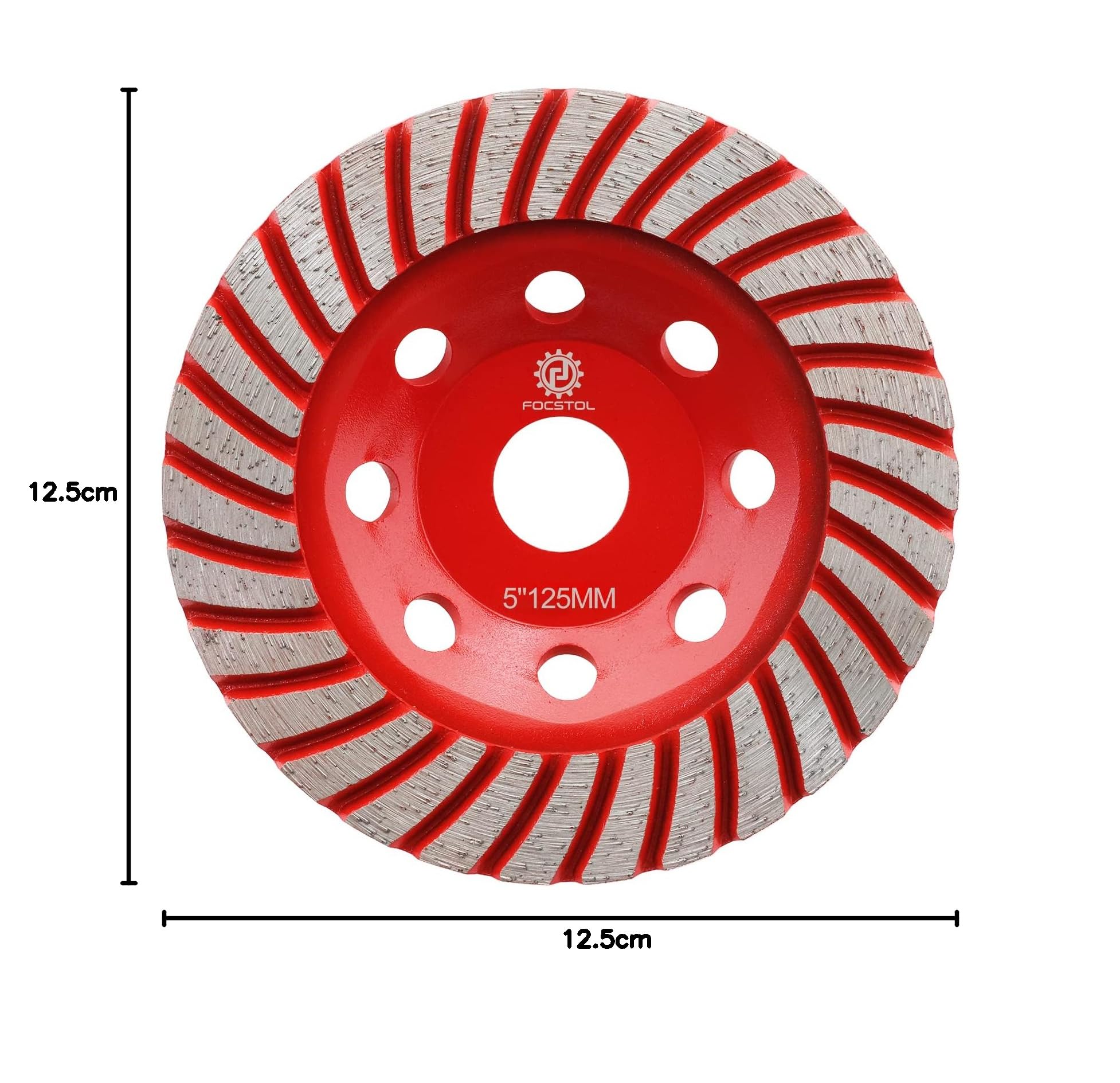 FOCSTOL Meule Diamantée - 125mm x 22,23mm Turbo Rangée Disque Diamant pour Béton Granit Marbre Maçonnerie Pierre Artificielle pour Meuleuse d'angle