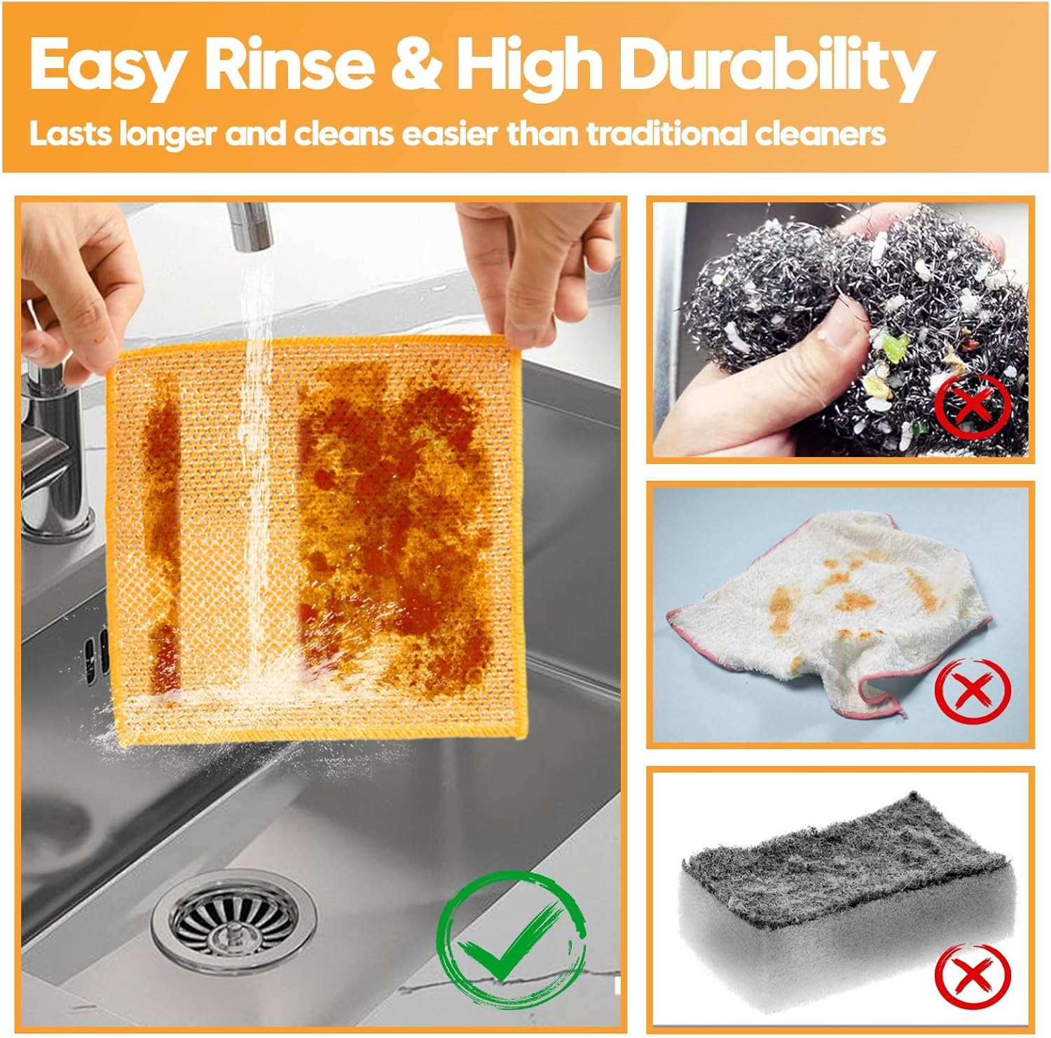 Multipose Wire Dishwashing Rags, Upgraded -Sided Non Scratch Wire