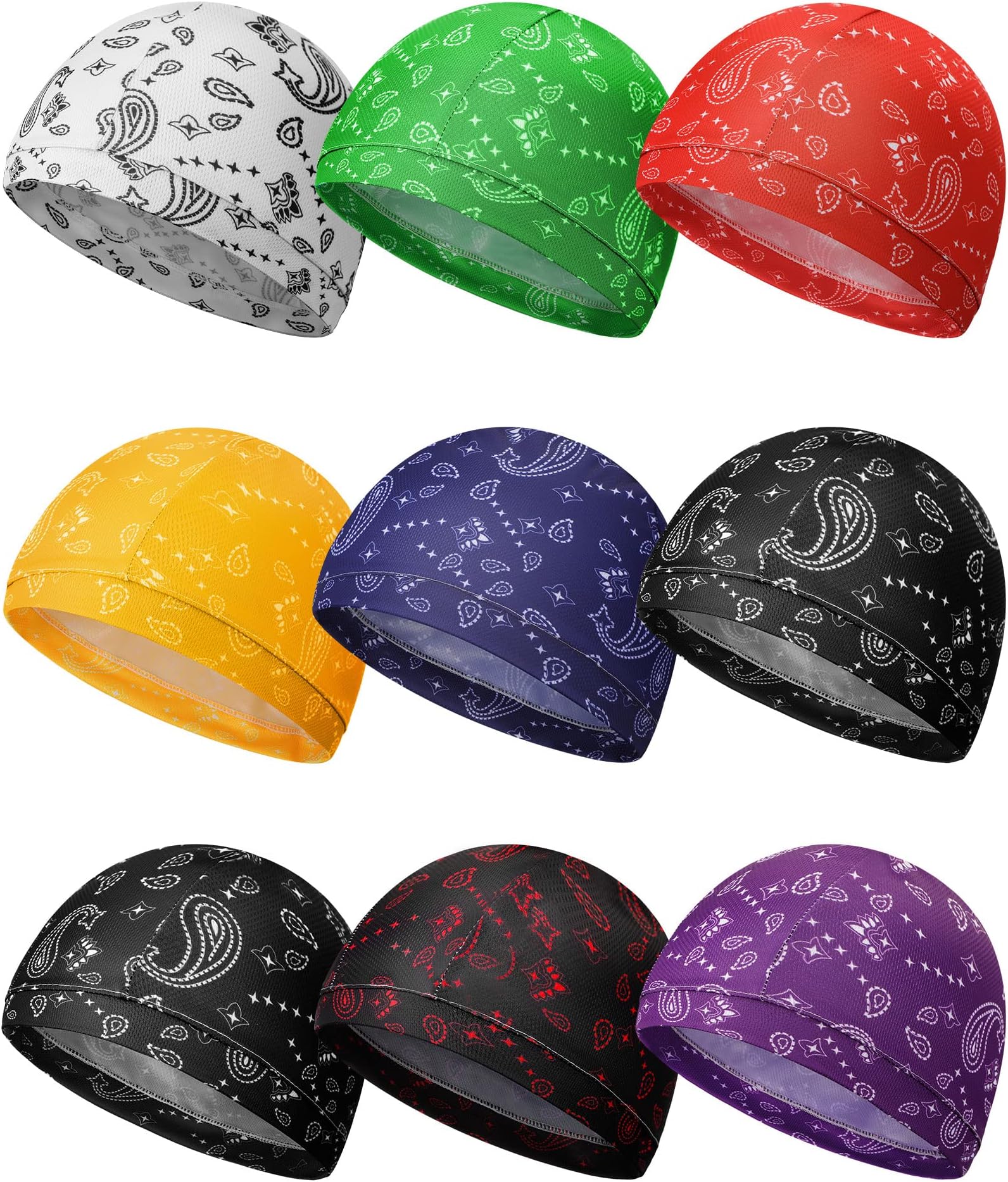 9 Pcs Cooling Skull Cap Camo Liner Sweat Wicking Lightweight Cycling Cap Running Hat for Men Women