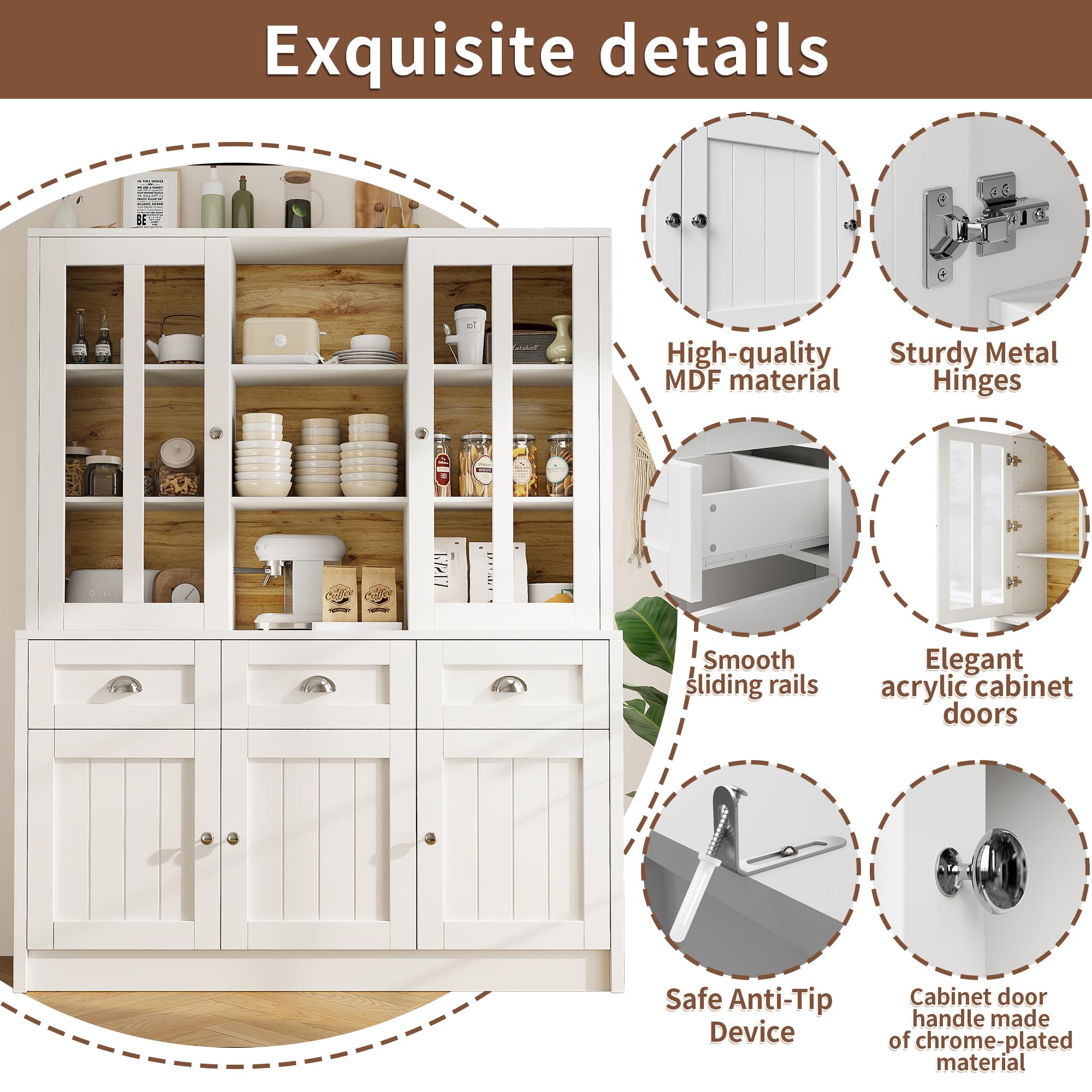 SACOOL Armadio alto 140 x 38,5 x 175 cm, per soggiorno, vetrina, cucina, sala da pranzo con cassetti, moderna e minimalista, per cucina, soggiorno, sala da pranzo, bianco