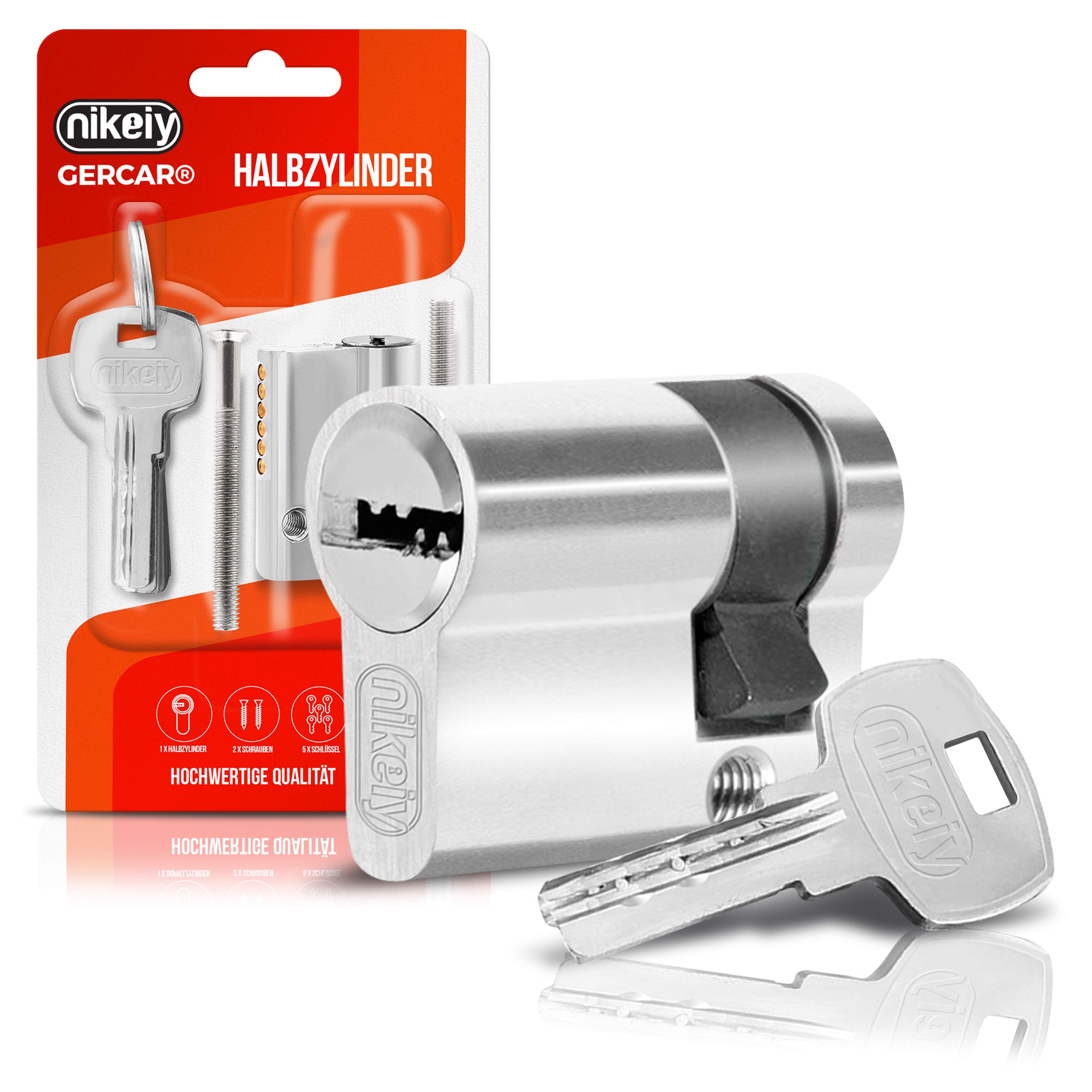 GERCAR Cilindro medio 10/30 con perfil, cilindro de cerradura, cerradura de cilindro, cerradura de puerta - incl. 5 llaves - Individual - Longitud: 40mm, A:10 B:30 - Juego de 1 unidad