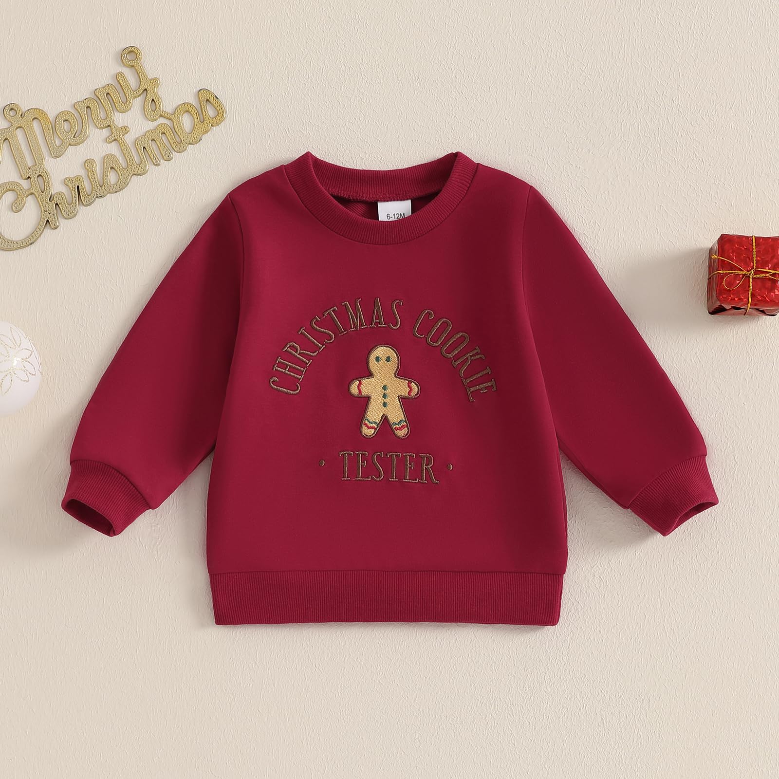 Toddler Baby Girl Boy Christmas Outfit Christmas Cookie Tester Sweatshirt Long Sleeve Pullover Fall Winter Clothes (Gingerbread Man -Red, 12-18 Months)