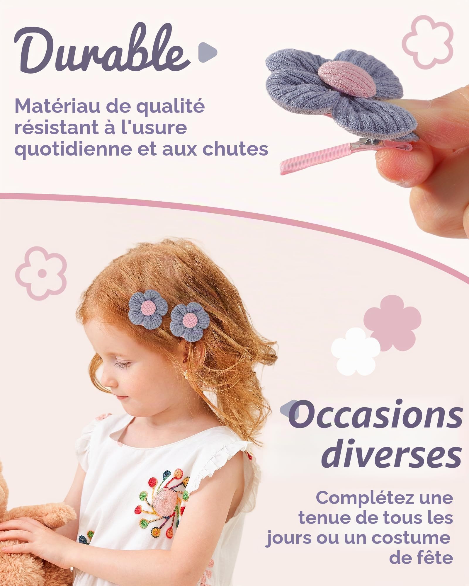 Lot de 12 pinces à cheveux pour bébé - 4,5 cm - Jolies pinces à cheveux antidérapantes et épaisses - Accessoires pour cheveux floraux pour nourrissons et tout-petits - Couleur claire