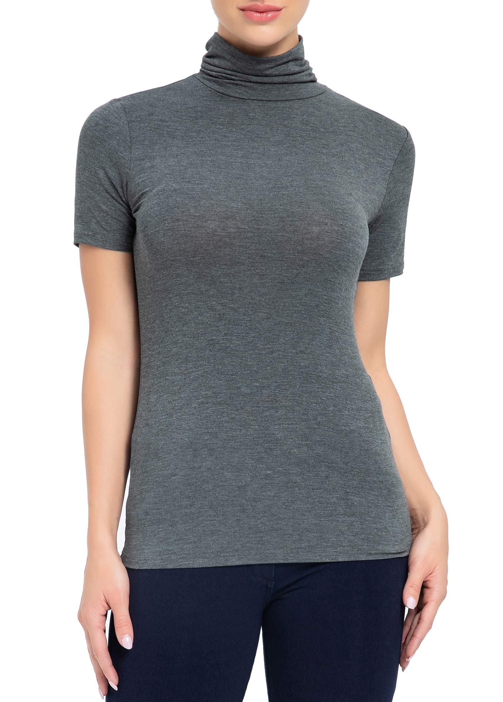 AUHEGN Women's Mock Turtleneck Top Short Sleeve Lightweight Active T-Shirt (S-XXL)