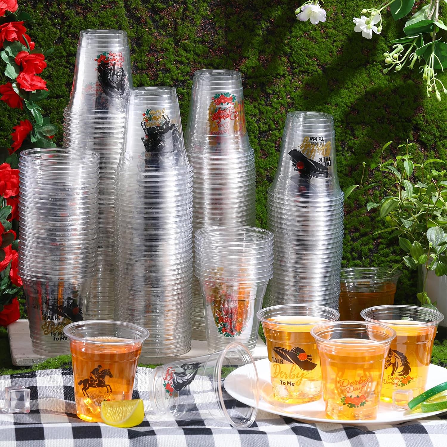 Pickmesh 200 Pack Derby Disposable Plastic Cups Bulk 10 oz Clear Plastic Disposable Tumbler Cups for Party Supplies Decorations