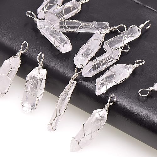 Miniatura 2 de Collar con colgante envuelto en alambre de cristal curativo mineral crudo de cuarzo blanco natural